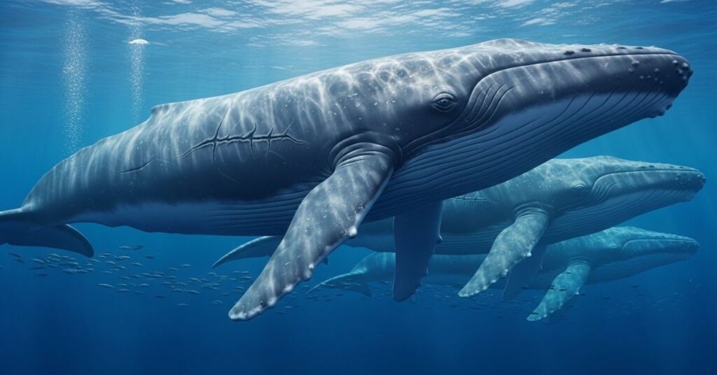 Blue Whales in a Line (3 Whales = 300 Feet)