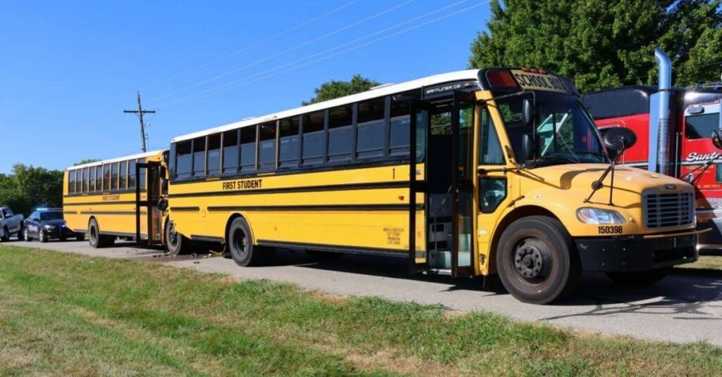 Two School Buses Parked End to End